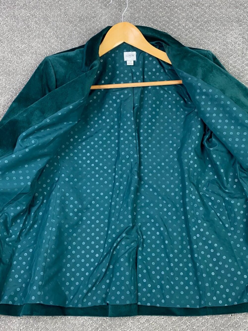 J CREW Velvet Blazer Jacket Womens 14 Forest Green One Button Tuxedo Dinner - Picture 4 of 14